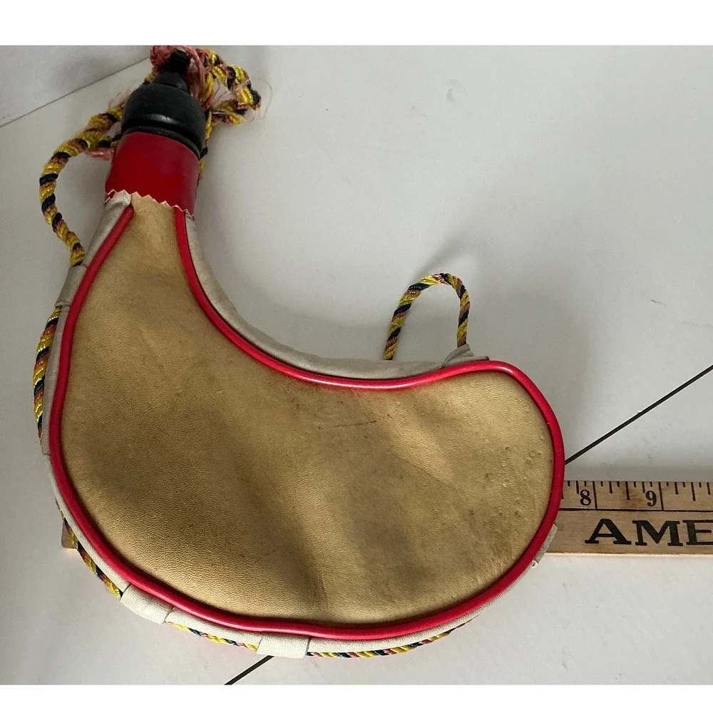 ZZZ Vintage Spanish Bota Bag Pamplona Leather Wine Canteen Red Trim Spain
